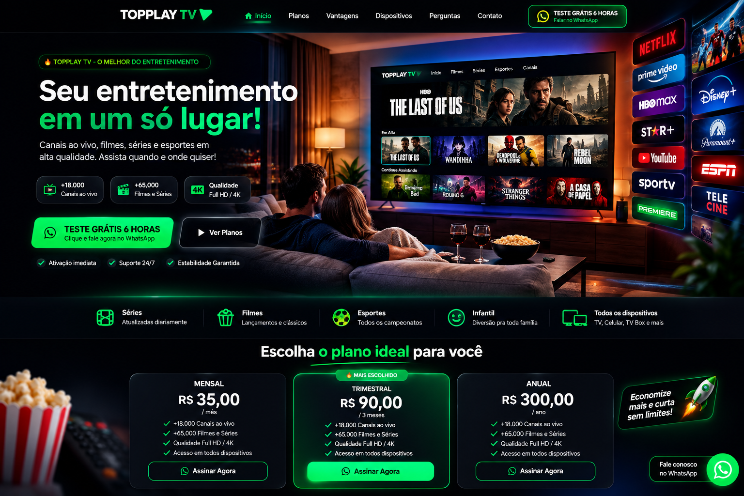 Experiência de streaming TOPPLAY TV